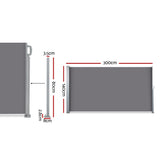 NNEDSZ Side Awning Sun Shade Outdoor Blinds Retractable Screen 1.4X3M GR
