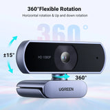 NNEOBA 1080P HD Webcam Dual Mics Auto Light Correction Black