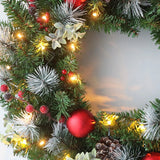 NNEOBA LED Christmas Wreath with Pinecones & Red Berries