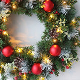 NNEOBA LED Christmas Wreath with Pinecones & Red Berries