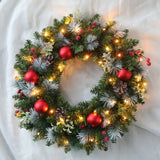 NNEOBA LED Christmas Wreath with Pinecones & Red Berries