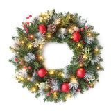 NNEOBA LED Christmas Wreath with Pinecones & Red Berries