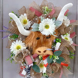 NNEOBA Highland Cow Christmas Wreath Front Door Decoration