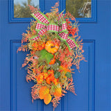 NNEOBA Autumn Maple Leaf Door Wreath with Pumpkins