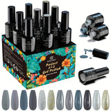 NNETM 9 Pcs Elegant Soak Off Gel Nail Collection With Base, Glossy & Matte Gel Top Coat, Gel Nail Polish Set DIY Manicure Kit