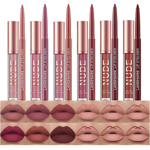 NNETM 12 Matte  Velvet Nude Liquid Lipstick + Lip Liner Set Lip Gloss