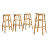 NNEDSZ Artiss 4x Bar Stools Round Chairs Wooden Nature