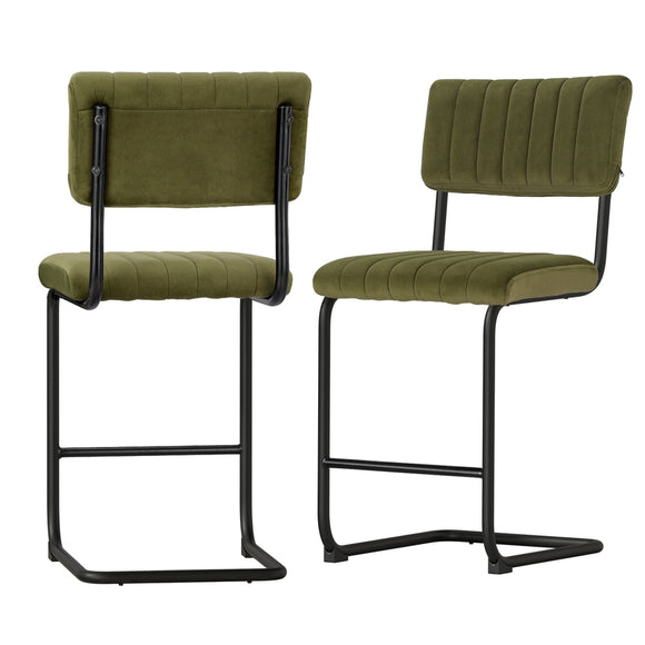 NNEDSZ 2x Bar Stools Velvet Chairs Green