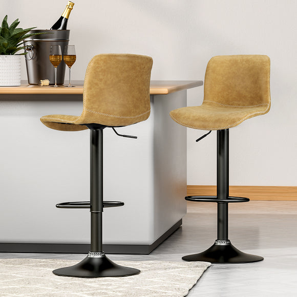 NNEDSZ Artiss 2x Bar Stools Kitchen Swivel Bar Stool Gas Lift Chairs Barstools Brown
