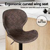 Artiss 2x Bar Stools Kitchen Swivel Gas Lift Counter Chair Wing PE Rattan Brown