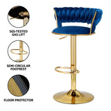 NNEDSZ Bar Stools Gas Lift Velvet Woven Backrest Navy