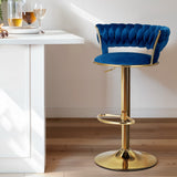 NNEDSZ Bar Stools Gas Lift Velvet Woven Backrest Navy