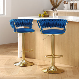 NNEDSZ Artiss 2x Bar Stools Gas Lift Velvet Woven Backrest Navy