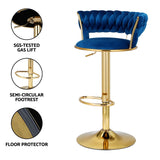 NNEDSZ Artiss 2x Bar Stools Gas Lift Velvet Woven Backrest Navy