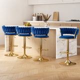 NNEDSZ Artiss 4x Bar Stools Gas Lift Velvet Woven Backrest Navy