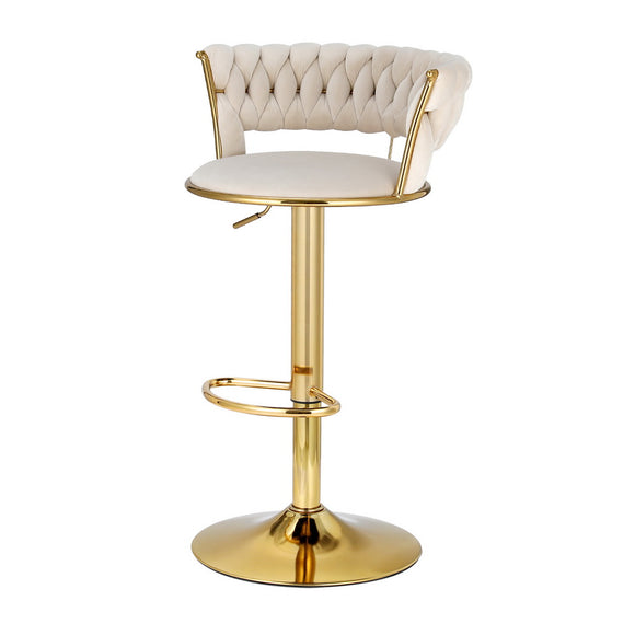 NNEDSZ Bar Stools Gas Lift Velvet Woven Backrest Ivory