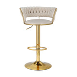 NNEDSZ Bar Stools Gas Lift Velvet Woven Backrest Ivory