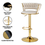 NNEDSZ Bar Stools Gas Lift Velvet Woven Backrest Ivory