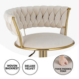 NNEDSZ 2x Bar Stools Gas Lift Velvet Woven Backrest Ivory