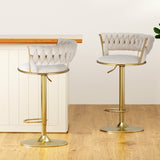NNEDSZ 2x Bar Stools Gas Lift Velvet Woven Backrest Ivory
