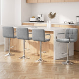 NNEDSZ Artiss 4x Bar Stools Fabric Gas Lift w/Armrest Grey