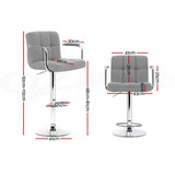 NNEDSZ Artiss 4x Bar Stools Fabric Gas Lift w/Armrest Grey
