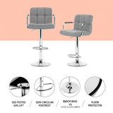 NNEDSZ Artiss 4x Bar Stools Fabric Gas Lift w/Armrest Grey
