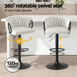 Artiss Bar Stool x2 Kitchen Dining Chair Counter Gaslift Woven Velvet Ivory