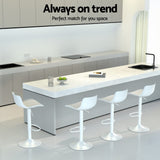 NNEDSZ Artiss Bar Stools Kitchen Swivel Gas Lift Stool Leather Dining Chairs White x2