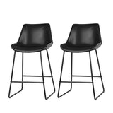 NNEDSZ Artiss Bar Stools Kitchen Counter Barstools Leather Metal Chairs Black x2