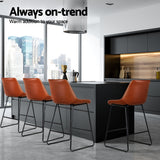 NNEDSZ Artiss 4x Bar Stools Leather Padded Metal Legs Brown
