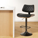 NNEDSZ Artiss Bar Stools Kitchen Dining Chairs Gas Lift Stool Wooden Leather Black