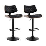 NNEDSZ Artiss 2x Bar Stools Kitchen Dining Chairs Gas Lift Stool Wooden Leather Black