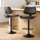 NNEDSZ Artiss 2x Bar Stools Kitchen Dining Chairs Gas Lift Stool Wooden Leather Black