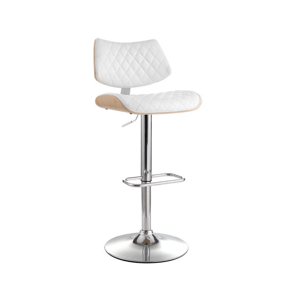 NNEDSZ Artiss Bar Stools Kitchen Dining Chairs Gas Lift Stool Wooden Leather White