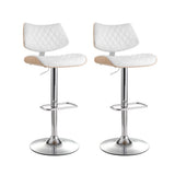 NNEDSZ Artiss 2x Bar Stools Kitchen Dining Chairs Gas Lift Stool Wooden Leather White