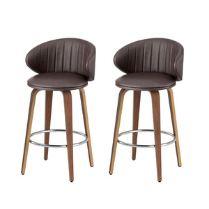 NNEDSZ 2x Artiss Bar Stools Dining Chairs Contoured Leather Wood Stool