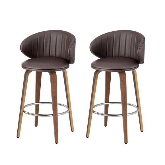 NNEDSZ 2x Artiss Bar Stools Dining Chairs Contoured Leather Wood Stool