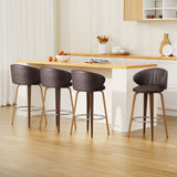 NNEDSZ 4x Artiss Bar Stools Dining Chairs Contoured Leather Wood Stool