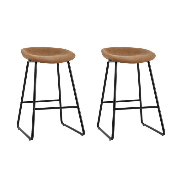 NNEDSZ 2x Bar Stools Kitchen Dining Chairs Counter Stool PU Leather Metal Brown