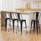 NNEDSZ 4x Artiss Metal Bar Stools Wooden Seat Retro Counter Stool