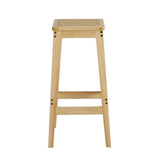 NNEDSZ 2x Bar Stools Rubber Wood Stool Counter Chair Rattan Barstools Kitchen