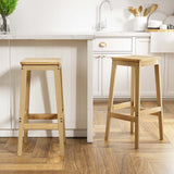 NNEDSZ 2x Bar Stools Rubber Wood Stool Counter Chair Rattan Barstools Kitchen