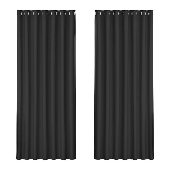 NNEDSZ 2X Blockout Curtains Eyelet 240x230cm Black
