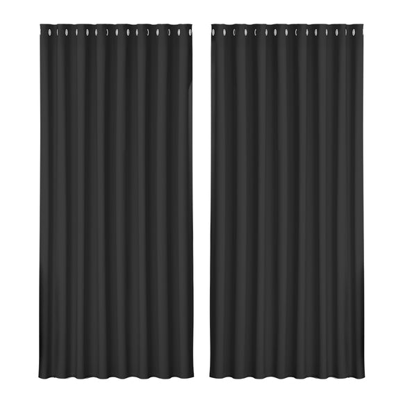 NNEDSZ 2X Blockout Curtains Eyelet 300x230cm Black