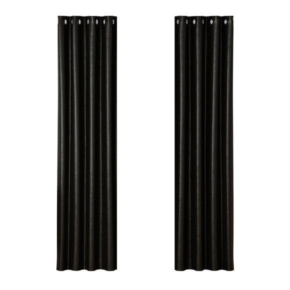 NNEDSZ 2X Blockout Curtains Eyelet 140x230cm Black Shine