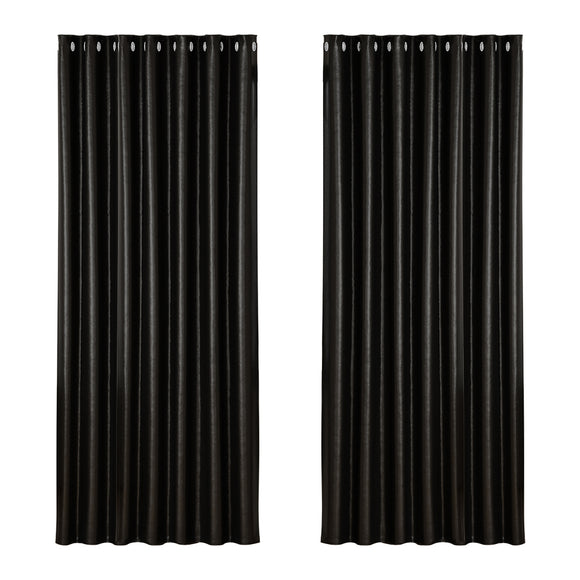 NNEDSZ 2X Blockout Curtains Eyelet 240x230cm Black Shine