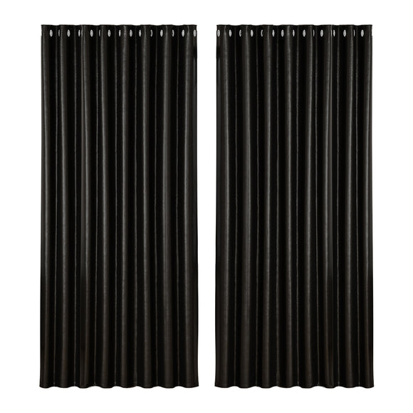 NNEDSZ 2X Blockout Curtains Eyelet 300x230cm Black Shine