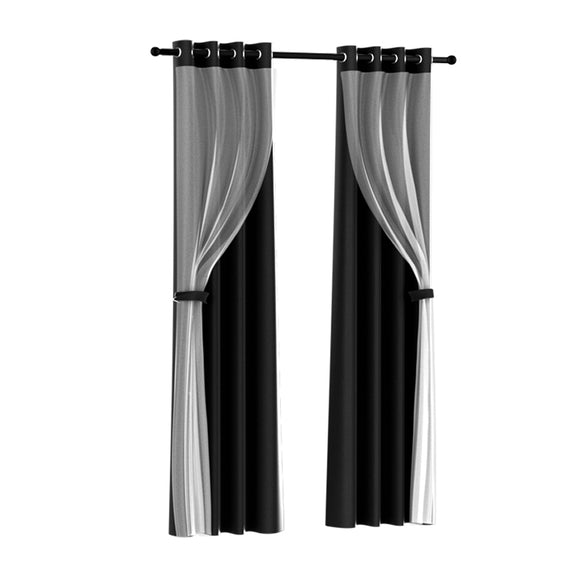 NNEDSZ 2X 132x213cm Blockout Sheer Curtains Black