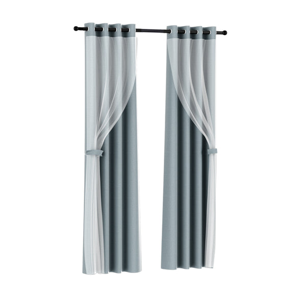 NNEDSZ 2X 132x213cm Blockout Sheer Curtains Light Grey